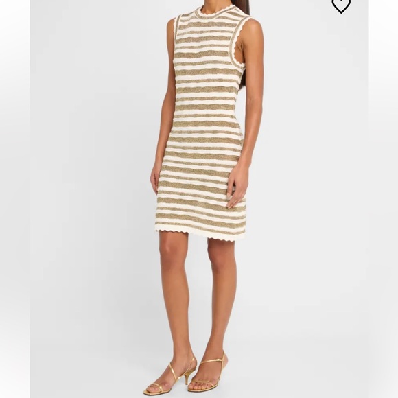 Veronica Beard Templeton Cream & Tan Sleeveless Stripe Knit Dress | Size Small - Picture 4 of 15